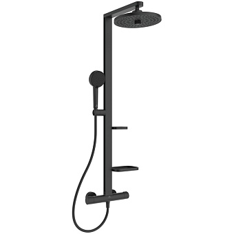 Ideal Standard ALU+ Душевая система, в комплекте с термостатическим смесителем, штанга, держатель лейки, верхний душ 26см., маленькая полочка 13см., большая полочка 20.8см., шланг 175см., цвет: Silk Black (Черный матовый)