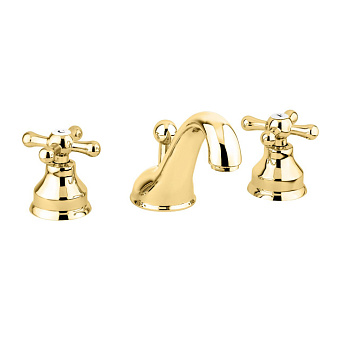 Emmevi Deco Classic Смеситель для раковины (излив 13 см), на 3 отверстия, с донным клапаном, цвет: золото