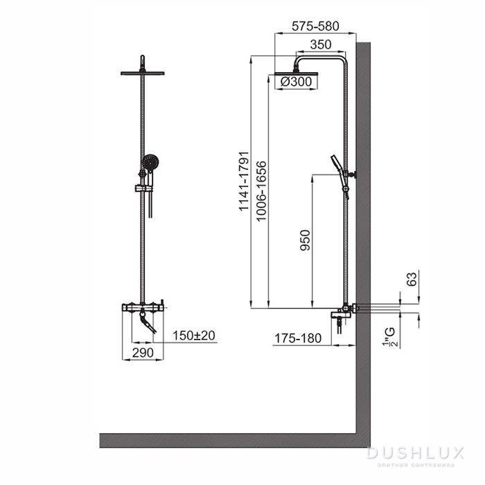 Noken Tec Round Душевой комплект: смеситель термостатический, стойка с ...
