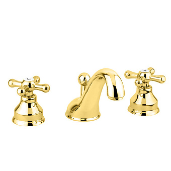 Emmevi Deco Classic Смеситель для раковины, на 3 отв., с донным клапаном, цвет: белый/золото