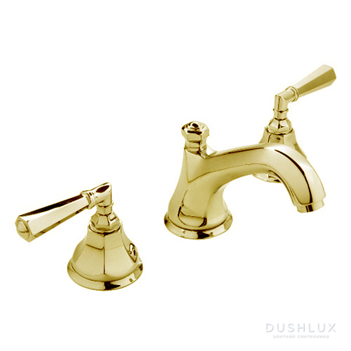 Фото Nicolazzi Teide Смеситель для раковины, 3 отв., с донным клапаном, ручки Crystal lever, цвет: Gold