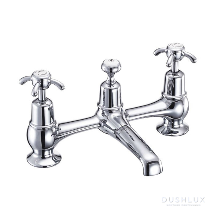 Фото Burlington Anglesey Смеситель для раковины на 2 отверстия с пробкой и цепочкой, 1/4 об., цвет: хром