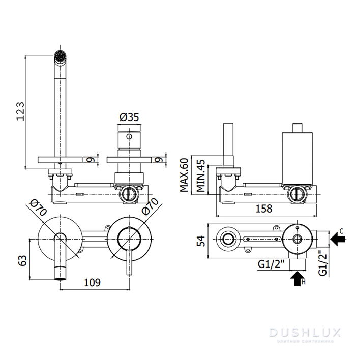 Paffoni Light Смеситель для раковины, встраиваемый, 12.3см.,цвет: steel ...