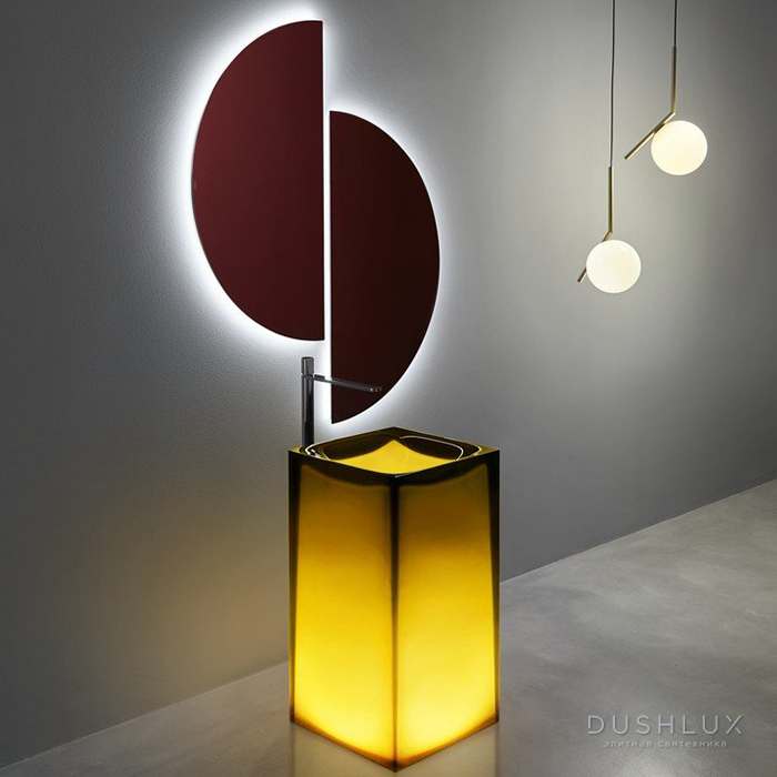 Фото Antonio Lupi Aura Раковина 45x45x85 см, напольная, слив в пол, без отв для смесит, с дон клапан, сифоном и трубой слива, Cristalmood, цвет: Gran_cru