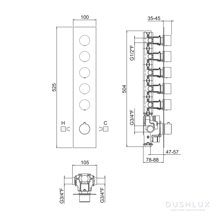 Carimali Встраиваемая часть для термостатического смесителя с 5 ...