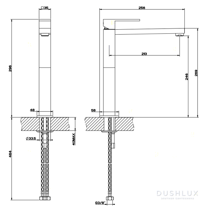 Gessi Rettangolo Смеситель для раковины с высоким изливом 213мм, цвет ...