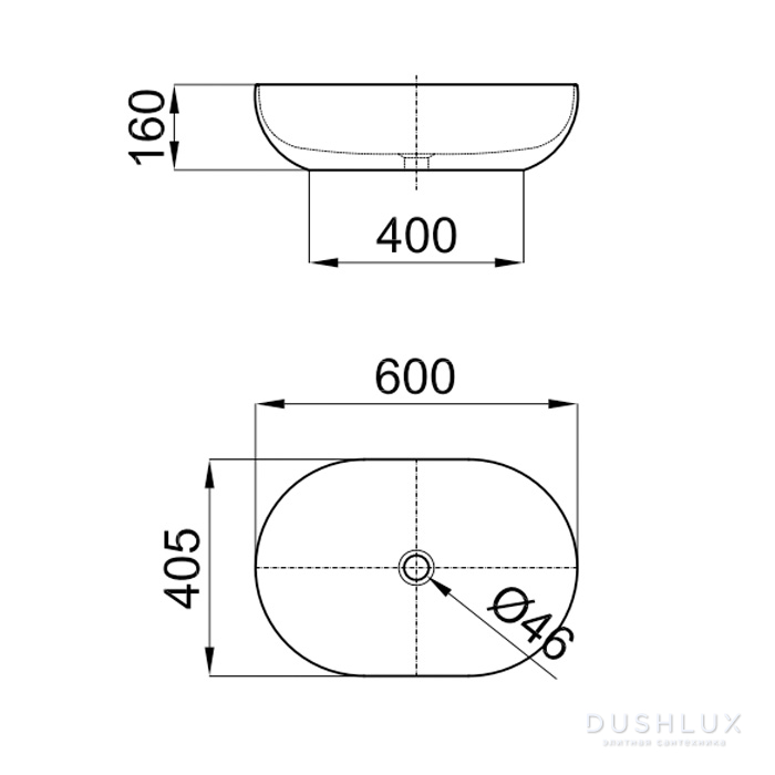 Noken Slender Раковина 60x40 см, без отв., на столешницу, без слива ...