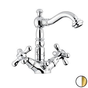 Emmevi Deco Old Смеситель для раковины, 1 отв., с донным клапаном, цвет: белый/золото