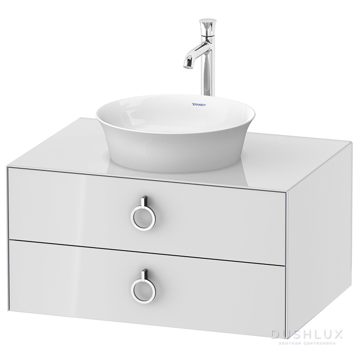 Фото Duravit White Tulip Тумбочка подвесная 80x55x40.8 см, раковина, 2 ящика с ручкой, цвет: белый высокоглянцевый