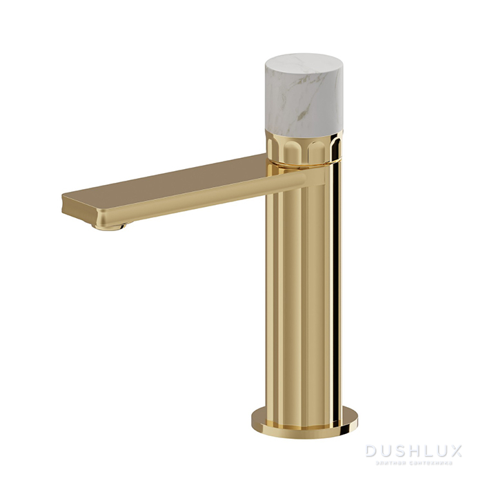 Фото Newform Ionika allure bagno Смеситель для раковины, на 1 отв., прогрессивный, белый мрамор, цвет: PVD glossy gold