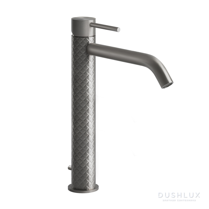 Фото Gessi Intreccio Смеситель однорычажный высокий с донным клапаном, цвет: шлифованная сталь
