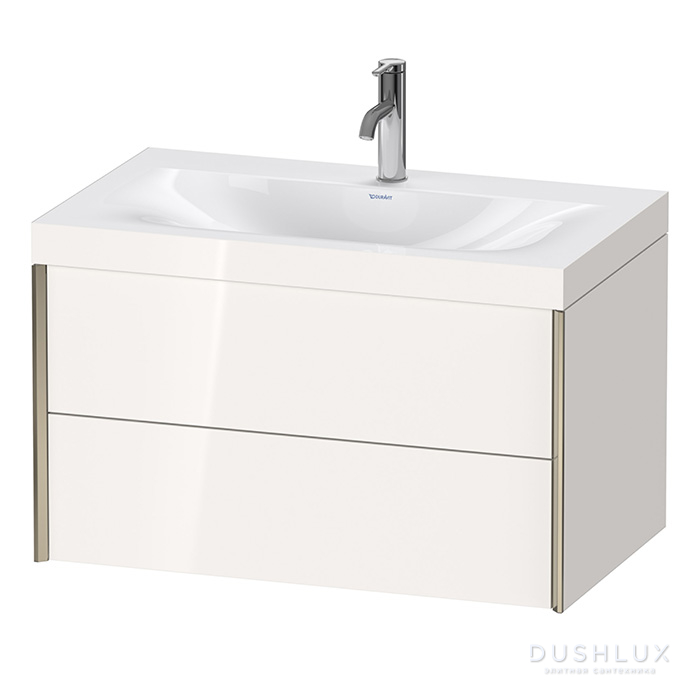 Фото Duravit XViu Тумба подвесная 80x48x50см с раковиной, с 2 выдв ящик, с 1 отв под смес., без перелива, цвет: белый глянцевый/champagne matt