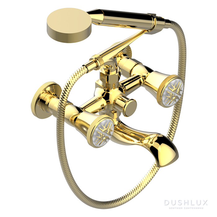Фото THG Hirondelles Gold Stamped Смеситель для ванны, настенный, с ручным душем, цвет: Gold color PVD