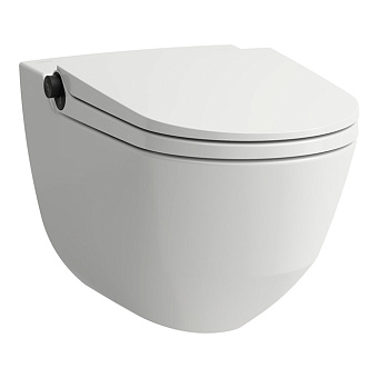Laufen Cleanet Riva Унитаз-биде подвесной 60х39см, безободковый, с сиденьем, пульт д/у, покрытие LCC, панель титан-черный, цвет: белый