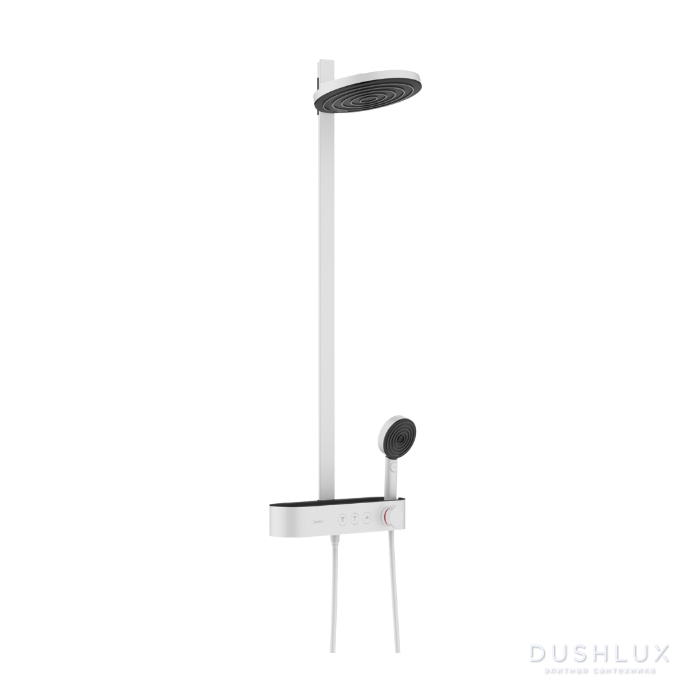 Фото Hansgrohe Pulsify Душевая система с термостатическим смесителем, верхним душем Ø26см., ручным душем и шлангом, цвет: белый матовый