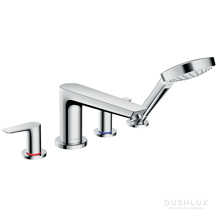 Фото Hansgrohe Talis E Смеситель на борт ванны, на 4 отв, с ручным душем, излив 196мм, цвет: хром