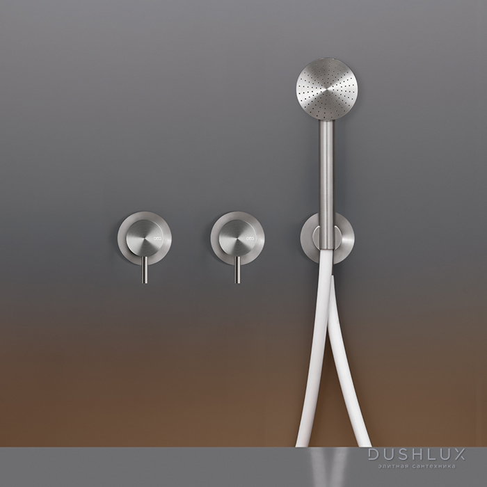 Фото CEA Design MILO360 Смеситель для ванны/душа, настенный, с ручным душем, цвет: нержавеющая сталь/белый