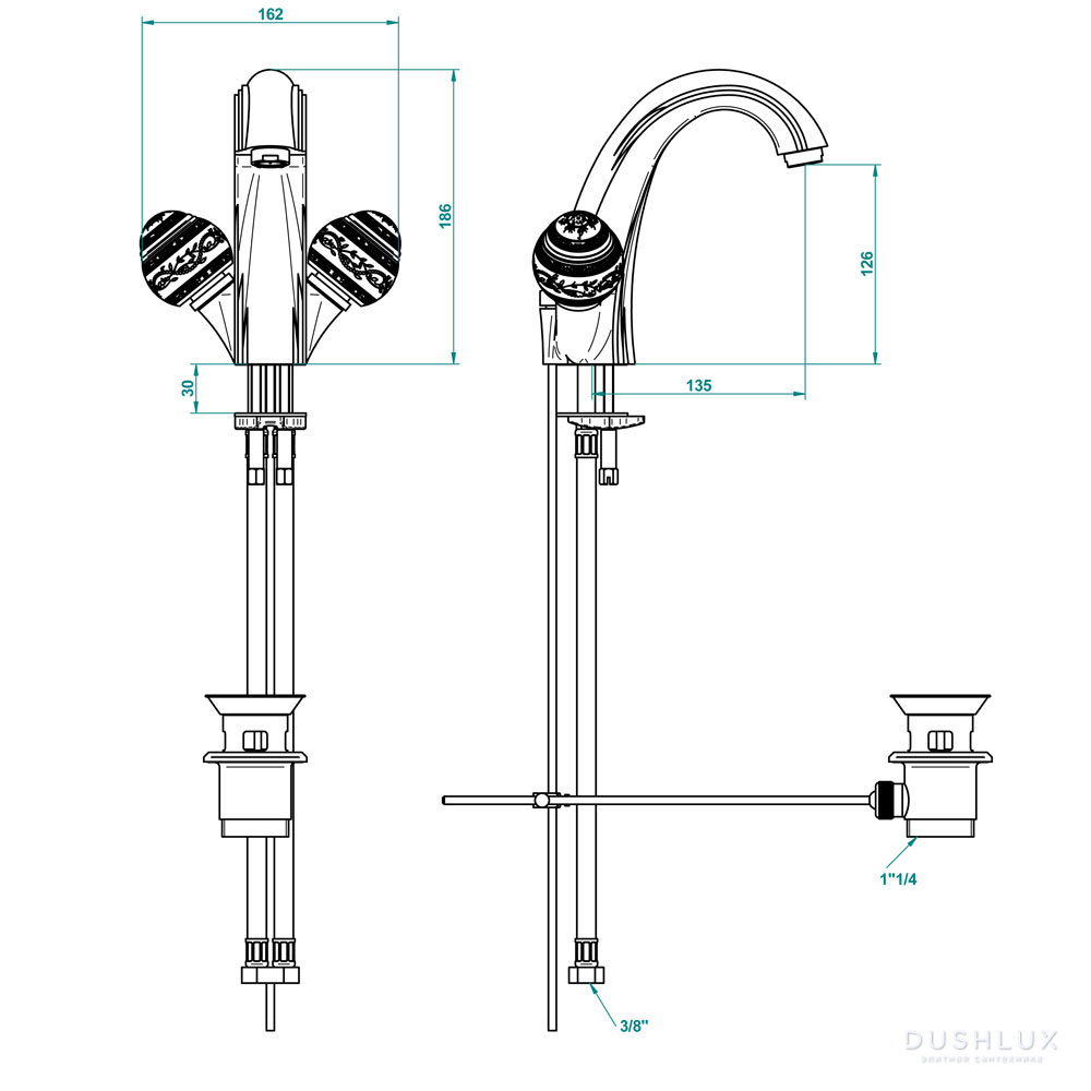 THG Marquise porcelaine blanche Смеситель для раковины, цвет: хром ...