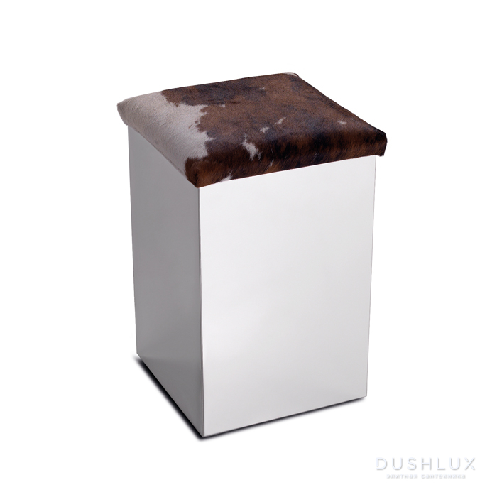 Фото 3SC Pouff Пуф-корзина для белья с сиденьем из эко-кожи 30хh49х30 см, цвет: нержавеющая полированная сталь/белая кожа
