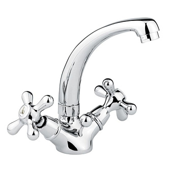 Emmevi Deco Classic Смеситель для раковины, на 1 отверстие, с донным клапаном, цвет: белый/хром