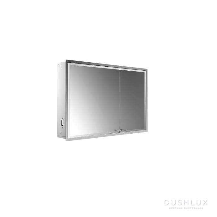 Фото EMCO Prestige2 Зеркальный шкаф 66x101.5см., встраиваемый, LED-подсветка, 2 двери, 2 полки, розетка, левый, без EMCO light system