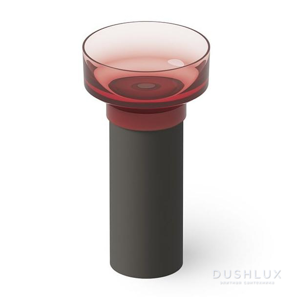 Фото Dea Design Robust type Раковина 48x48x90см., напольная, без отв., Glasstech, прозрачная смола, цвет: чаша pomegranate/пьедестал graphite