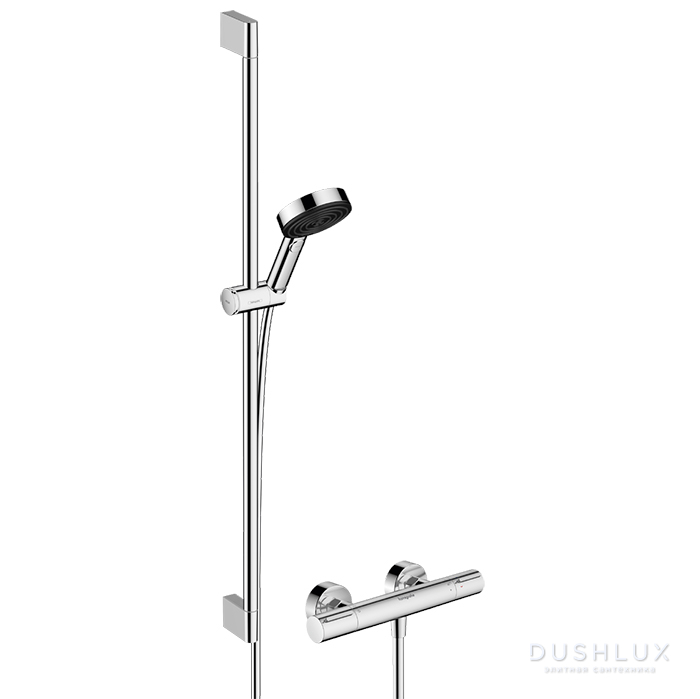 Фото Hansgrohe Ecostat Душевой гарнитур: штанга 90см., термостатический смеситель и ручной душ, цвет: хром