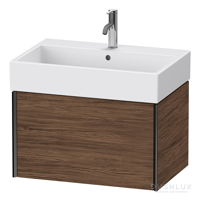 Фото Duravit XViu Тумба подвесная 68.4x45.4x39.7см с раковиной, с 1 выдв ящик, цвет: walnut dark/черный матовый
