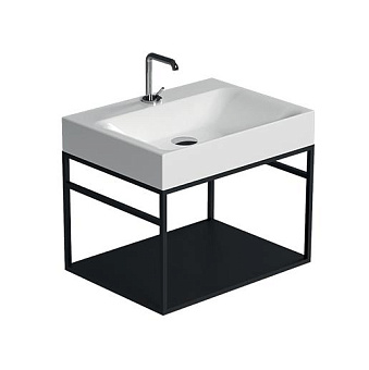 Kerasan Cento Стальная структура 60x45см, с раковиной на 1 отв, подвесная, с металлической полкой, цвет: черный матовый