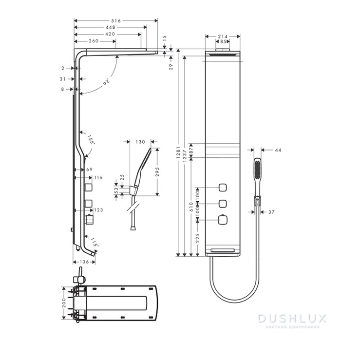 Hansgrohe Raindance Lift Душевая панель с верхним душем, водопад ...