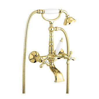 Emmevi Deco Old Смеситель для ванны, настенный, с ручным душем, цвет: золото