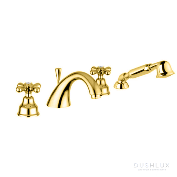 Фото Emmevi Deco Classic Смеситель на борт ванны, на 4 отв., с ручным душем, цвет: белый/золото