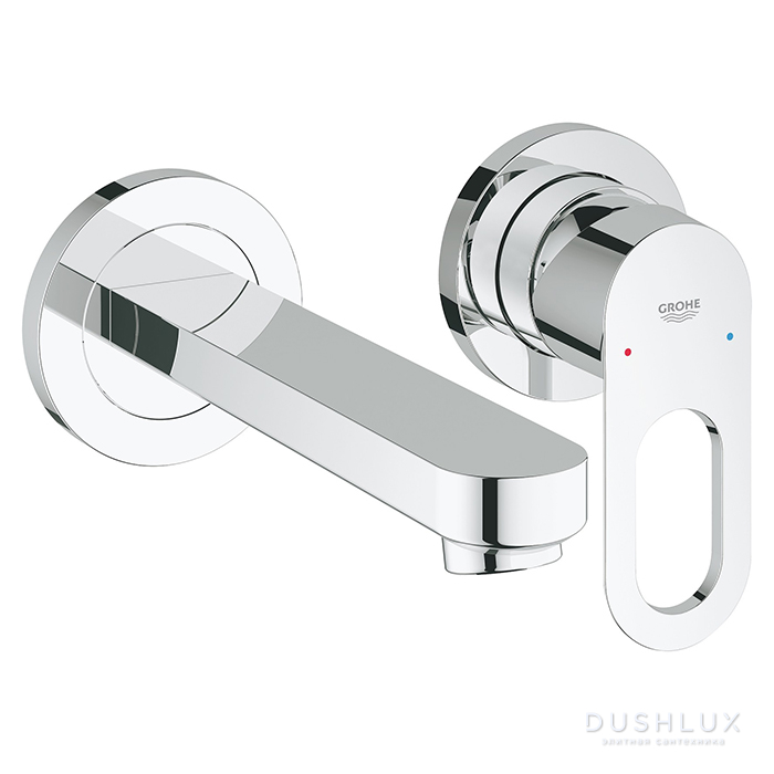 Фото Grohe BauLoop Смеситель для раковины на 2 отверстия, настенный монтаж, цвет: хром