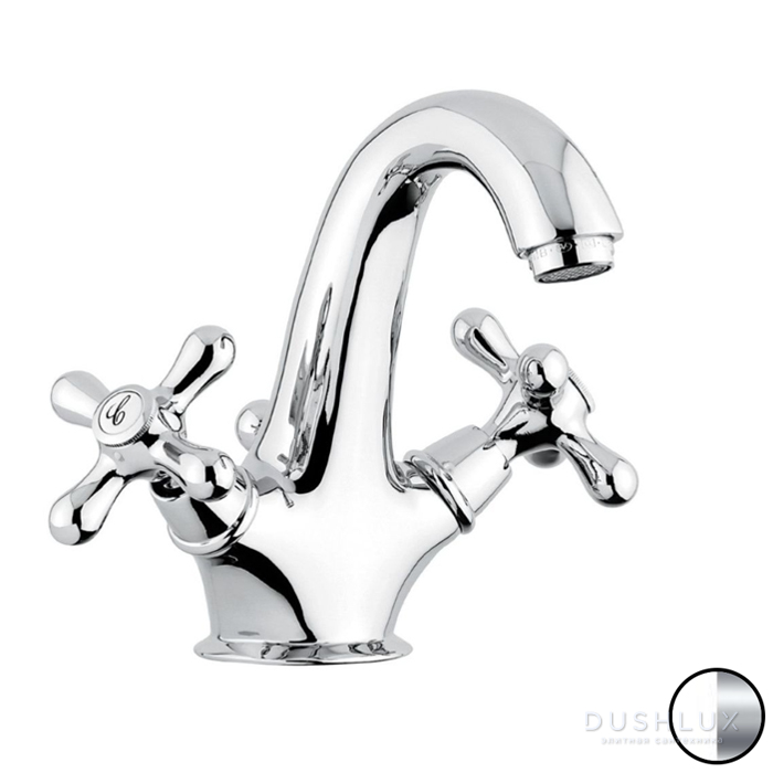 Фото Emmevi Deco Classic Смеситель для раковины, 1 отверстие, с донным клапаном, цвет: белый/хром