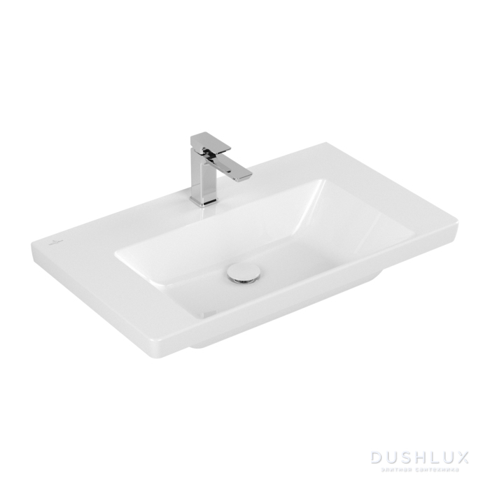 Фото Villeroy&Boch Subway 3.0 Раковина 80х47х16.5см., 1 отв., подвесная, с антигрязевым покрытием CeramicPlus, без перелива, цвет: альпийский белый