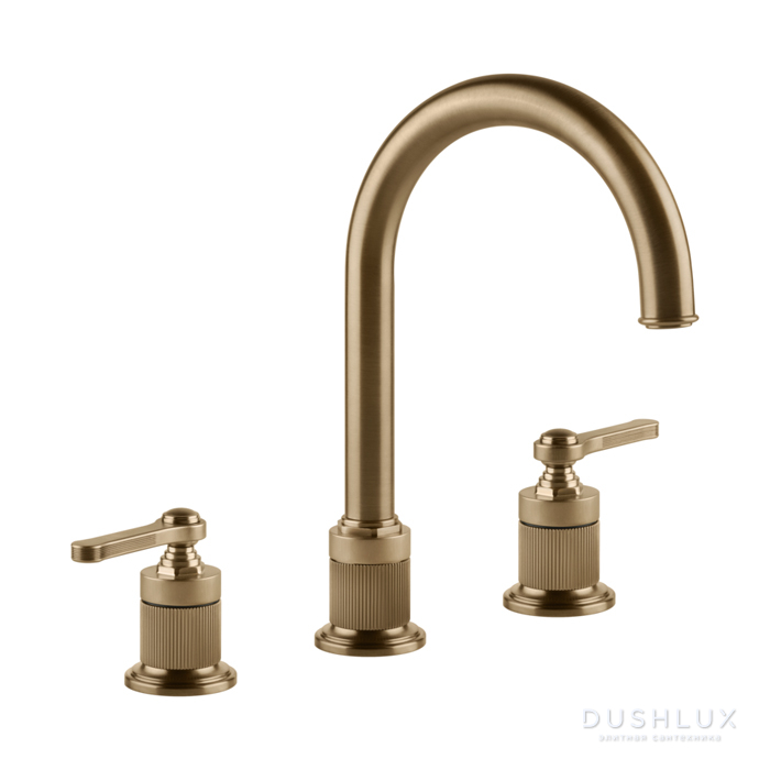 Фото Gessi Venti20 Смеситель для раковины, на 3 отв., высота излива 168 мм., с донным клапаном, цвет: Warm Bronze Br. PVD