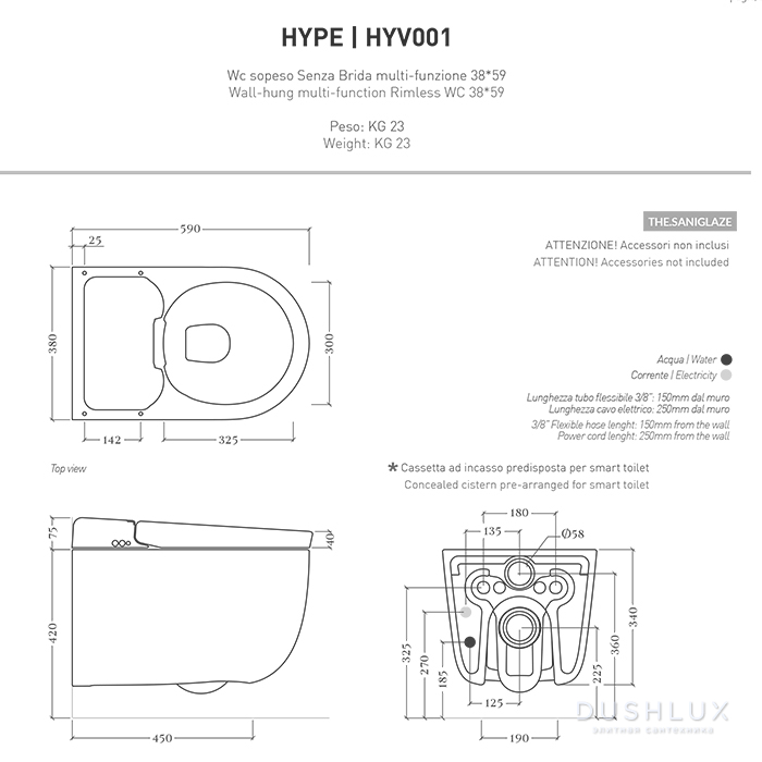 Фото Artceram Hype Унитаз-биде 38x59см., подвесной, безободковый, saniglaze, soft-close, с пультом управления, цвет: белый