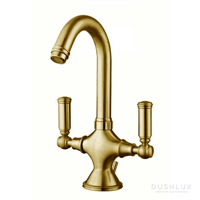 Фото Bossini Liberty Смеситель для раковины на 1 отв., с поворотным изливом и заглушкой 1”1/4, цвет: золото