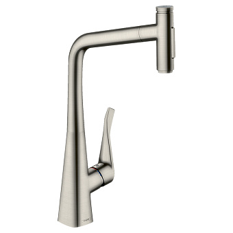 Hansgrohe Metris M71 Смеситель для кухни, на 1 отв, поворотный излив 235мм с вытяжным душем, 2jet, h333мм, sBox, цвет: под сталь