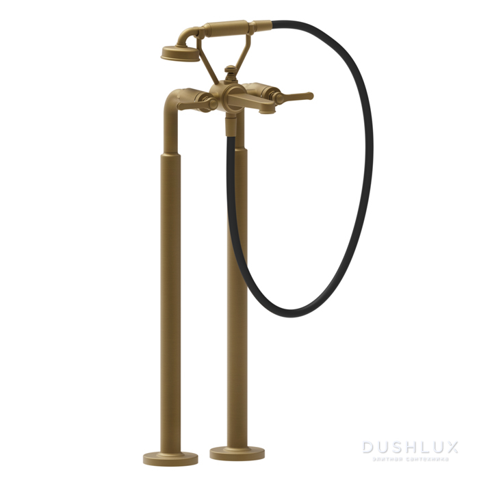 Фото Gessi Venti20 Смеситель для ванны, напольный, с ручным душем и шлангом 150см., цвет: Antique Brass