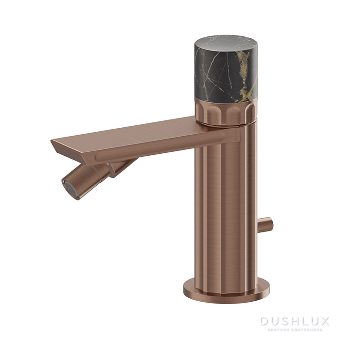 Фото Newform Ionika supreme bagno Смеситель для биде, на 1 отв., прогрессивный, с донным клапаном, черный мрамор, цвет: PVD brushed copper bronze
