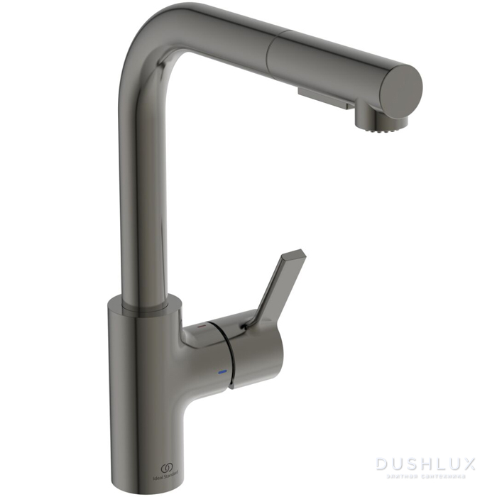 Фото Ideal Standard Gusto Смеситель для кухни, на 1 отв., с высоким вытяжным изливом, цвет: PVD Magnetic Grey