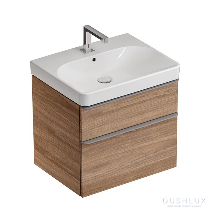 Фото Geberit Smyle Square Тумба с раковиной 60х61.7см., подвесная, с 2мя выдв. ящиками, цвет: пекан