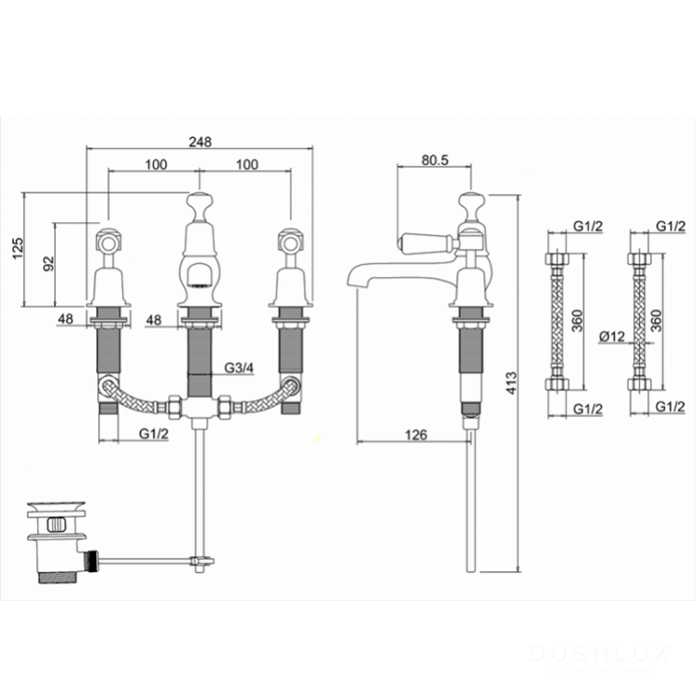 Burlington Kensington Смеситель на раковину с 3 отверстиями с ...