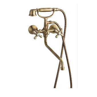 Emmevi Deco Classic Смеситель с длинным изливом (25см) и ручным душем для ванной, цвет: бронза