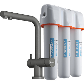 Omoikiri Nagano-P + Pure drop Lite Смеситель для кухни, на 1 отв., излив: 26.5см., в комплекте с фильтром, цвет: платина