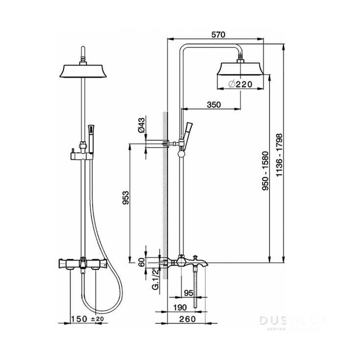 CISAL Cherie Настенная душевая система:термостатический смеситель для ...