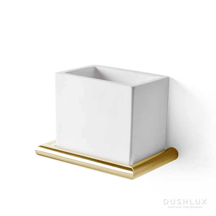 Фото 3SC Guy Стакан подвесной, композит Solid Surface, цвет: белый матовый/золото 24к. Lucido