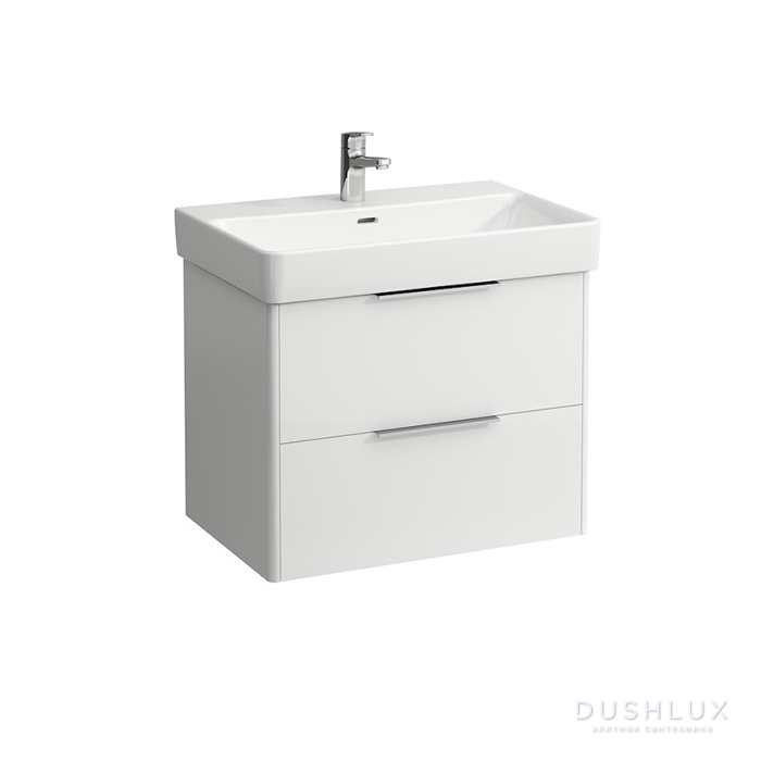 Фото Laufen Base Тумба подвесная 66.5x44x53см, с раковиной, с 2 выдвиж. ящиками, цвет: белый глянцевый