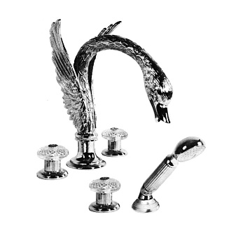 Cristal et Bronze Cygne Aile Flamant Смеситель для ванны, цвет: хром
